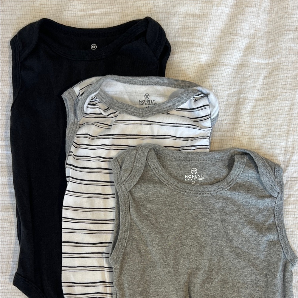 The Honest Company Kids' Bodysuit Set - Black, Gray, and Striped